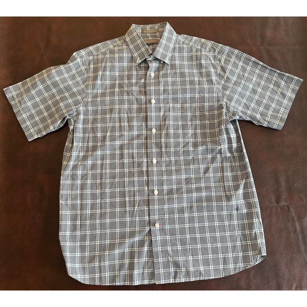 Daniel Cremieux Signature Collection Mens Plaid Button Down Shirt Blue White M